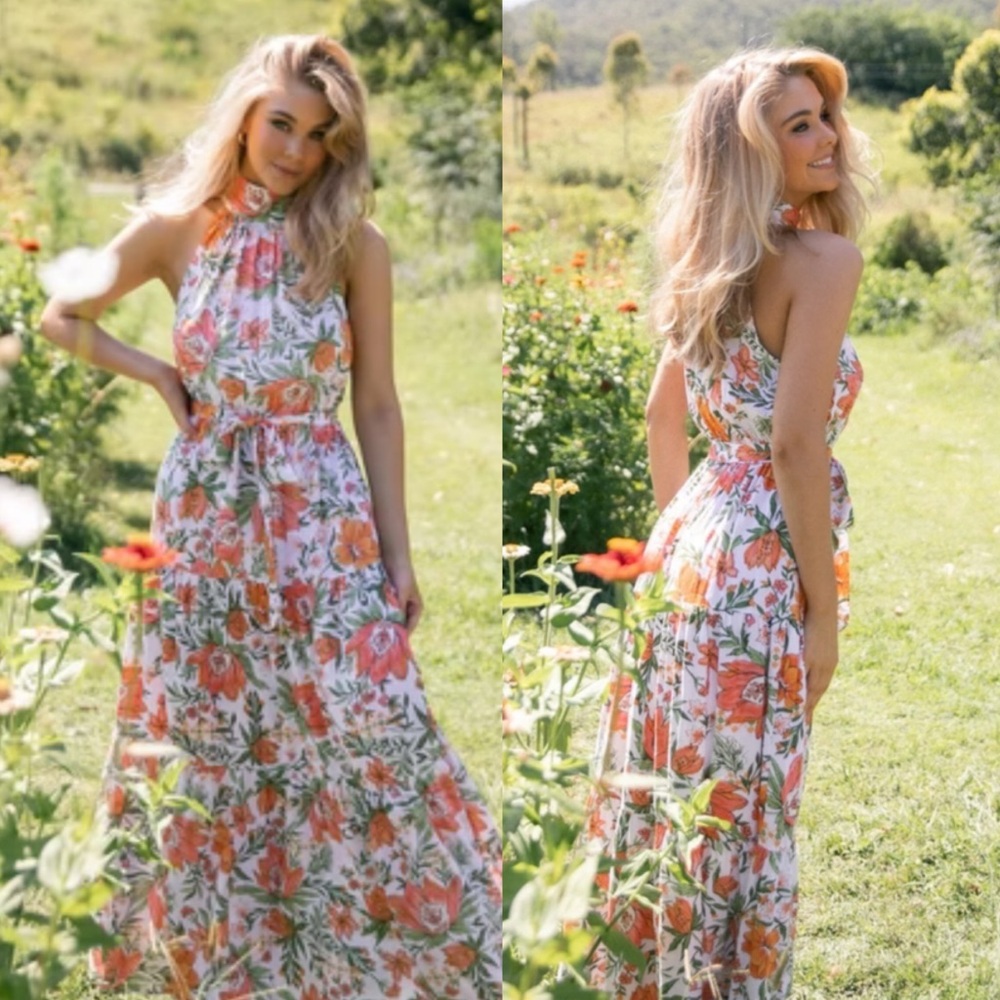 Petal and Pup white orange Floral Maxi Dress Size US 10 NEW! New with tags!